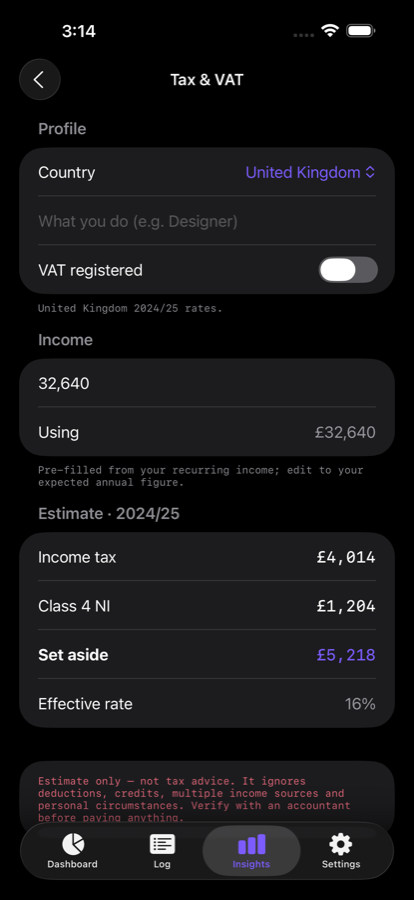 Capital freelancer tax and VAT estimator